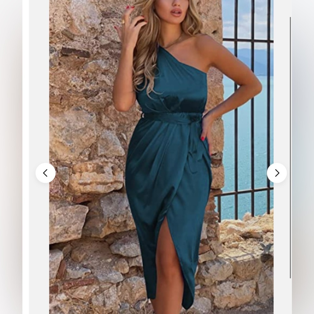 Women's Sleeveless One Shoulder Satin Dress Cocktail Beach Dance NWT Size S - Picture 2 of 5